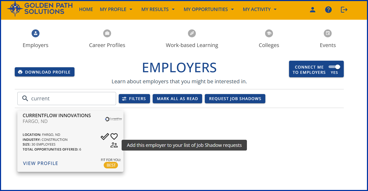 Screenshot of Compass employers page
