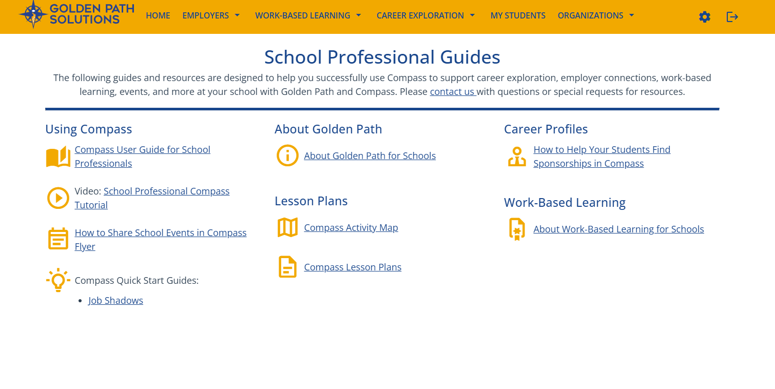 A screenshot of the Compass School Professional Guides page
