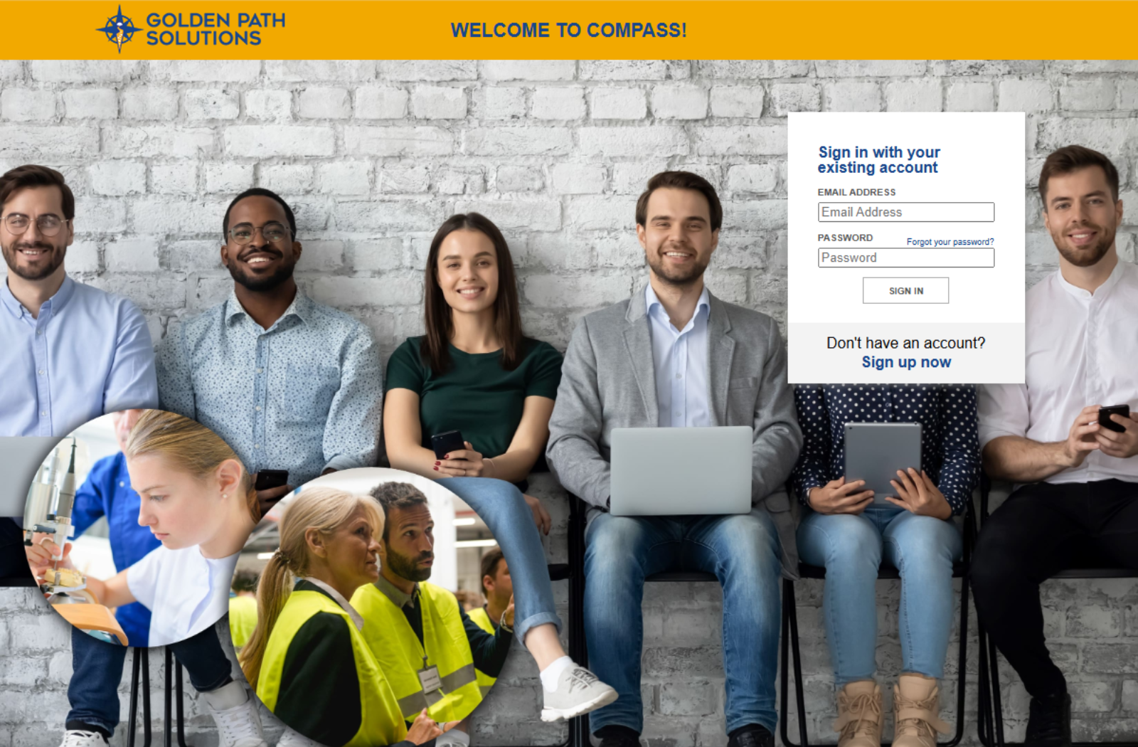 Compass login screen for employers